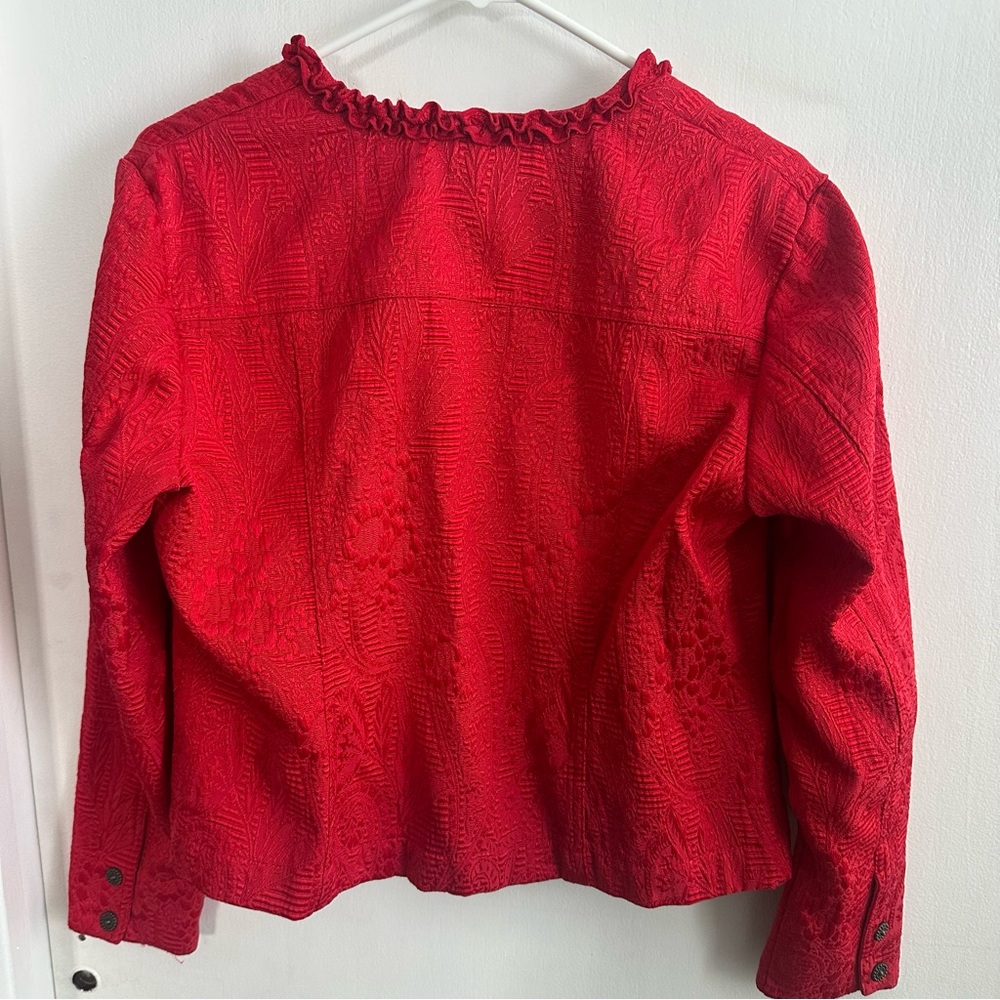 Ruby Rd Red Textured Ruffle Zip Jacket | Size 10 | Y2K Boho - Picture 7 of 9